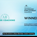 Winner Excellence in Supporting Partner Employment 2021 Prime Minister's Veterans Employment Awards